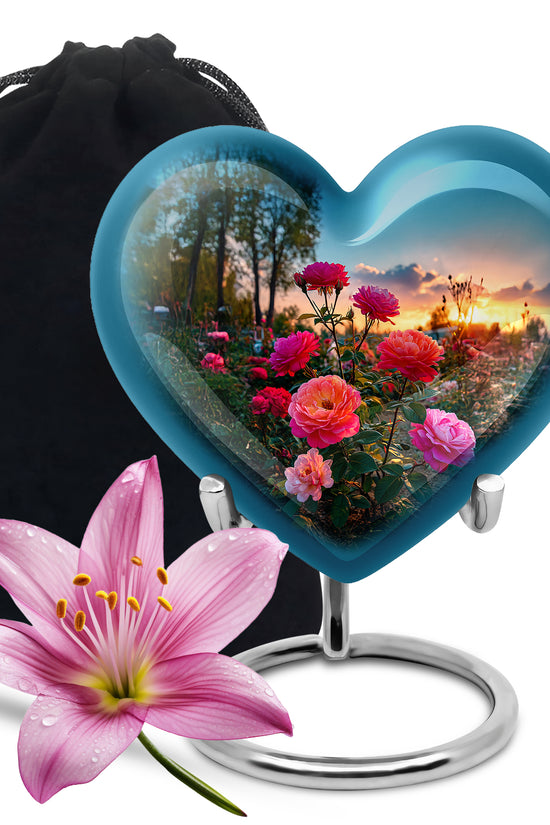 Pink Rose Cremation Urn - Sunset Floral Funeral Urn For Burial