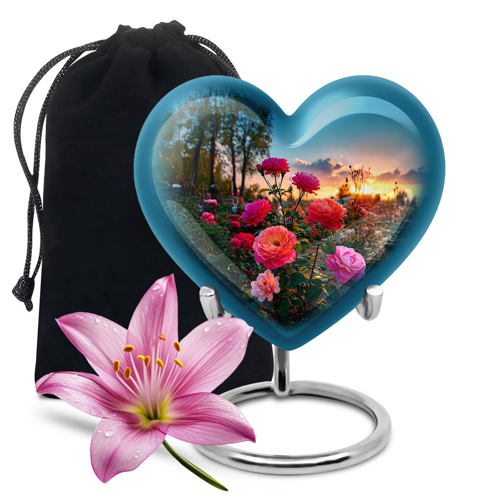 Pink Rose Cremation Urn - Sunset Floral Funeral Urn For Burial