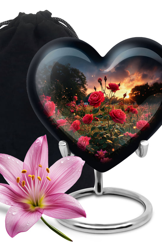 Rose Memorial Urn - Black Aluminium Funeral Urn For Human Ashes