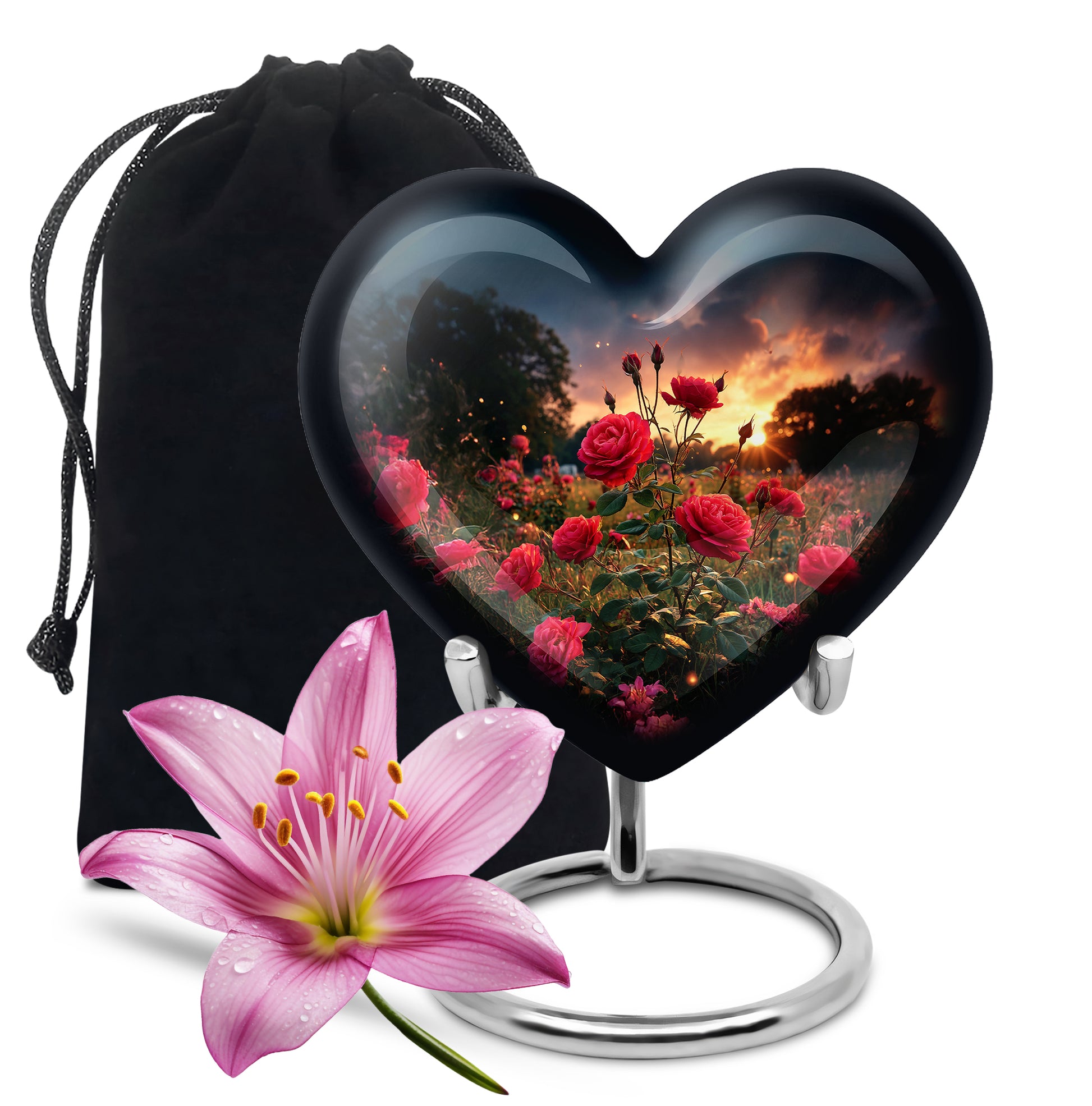 Rose Memorial Urn - Black Aluminium Funeral Urn For Human Ashes