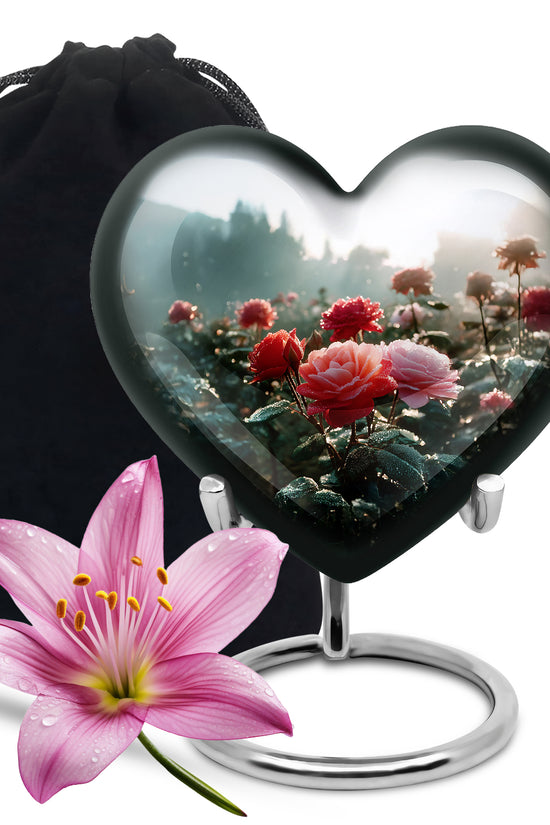 Pink & Red Roses Memorial Urn - Beautiful Cremation Urn For Burial