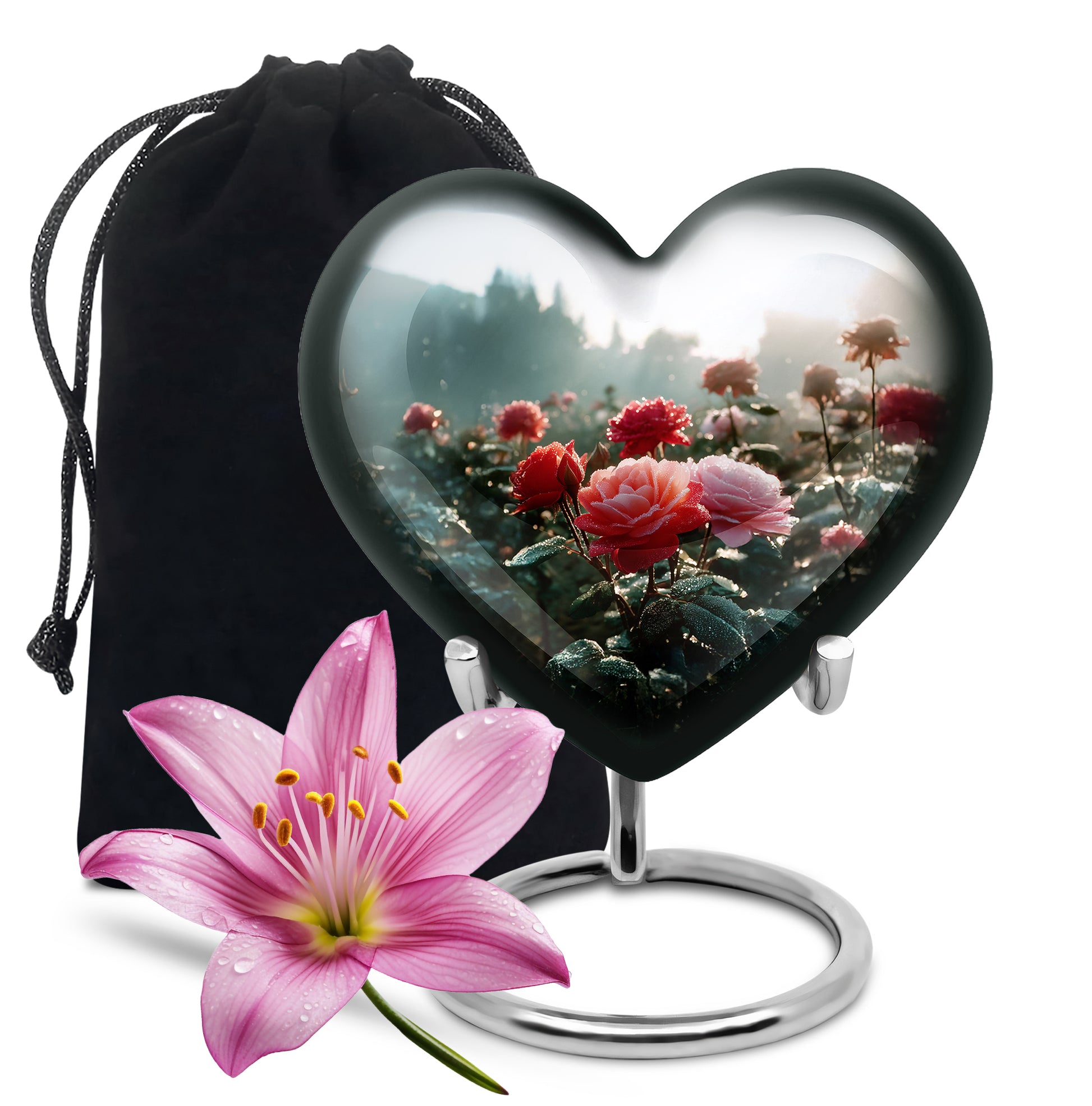 Pink & Red Roses Memorial Urn - Beautiful Cremation Urn For Burial