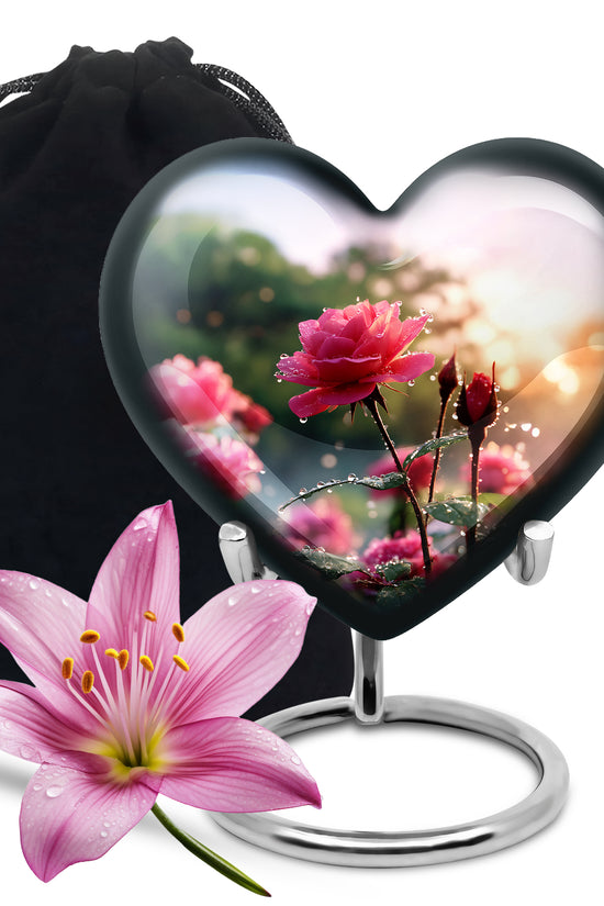 Pink Floral Cremation Urn - Nature Funeral Urn For Male & Female