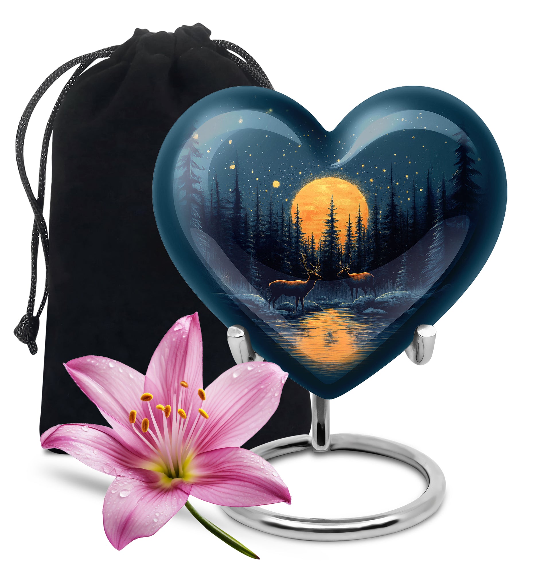 Moonlight Memorial Urn - Deer Forest Cremation Urn For Dad & Mom