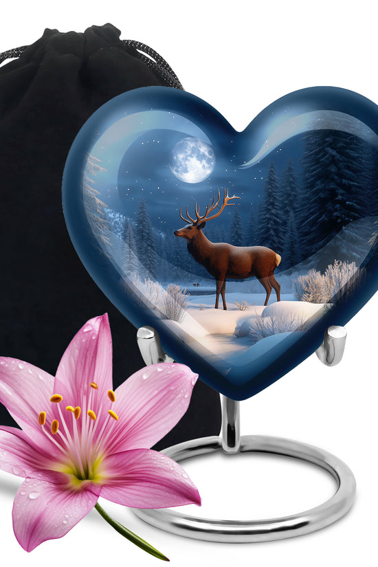Winter Forest Deer Urn - Glowing Deer Cremation Urn For Adult Ashes