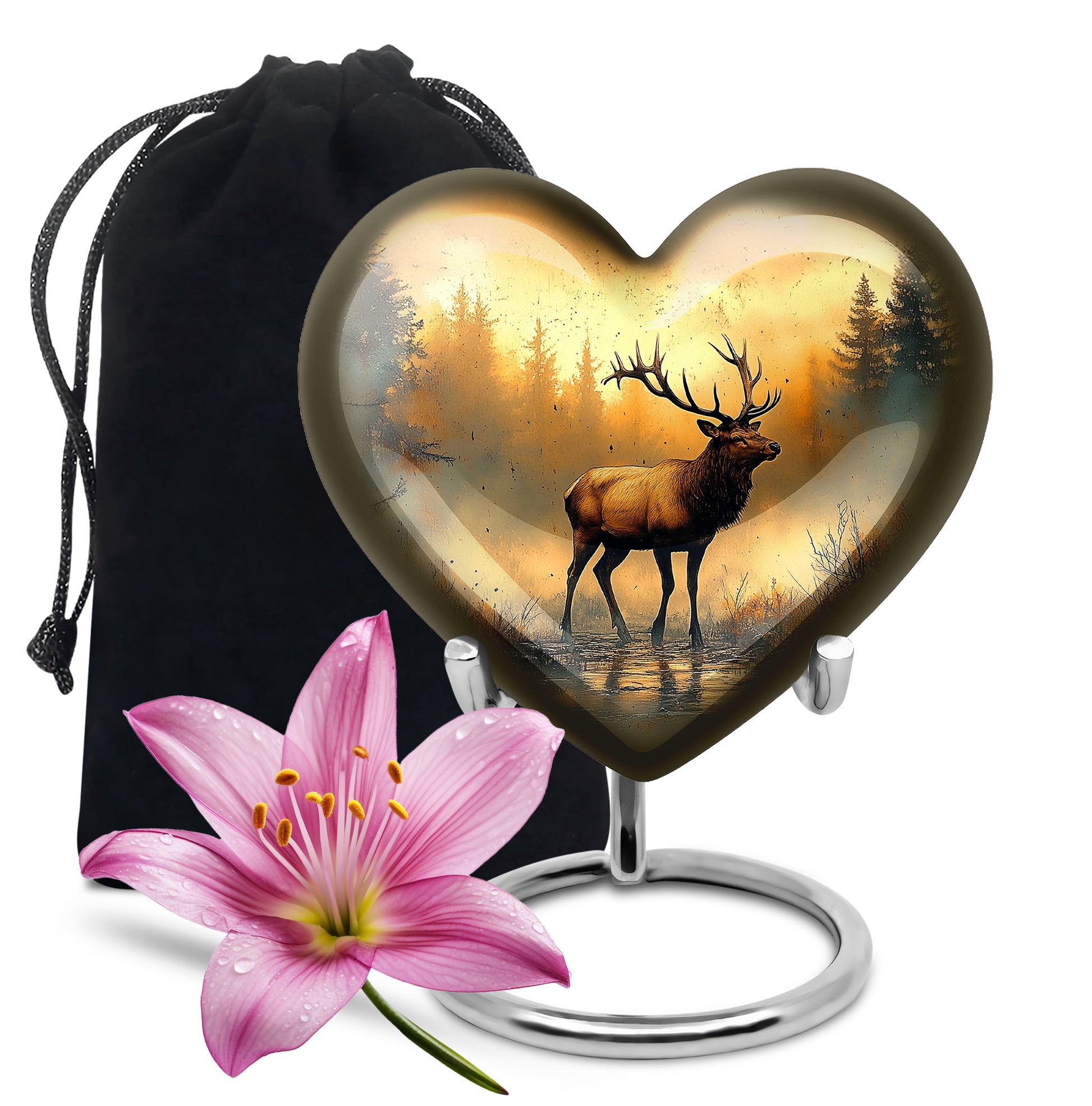 Golden Deer Memorial Urn - Nature Cremation Urn For Adult Ashes