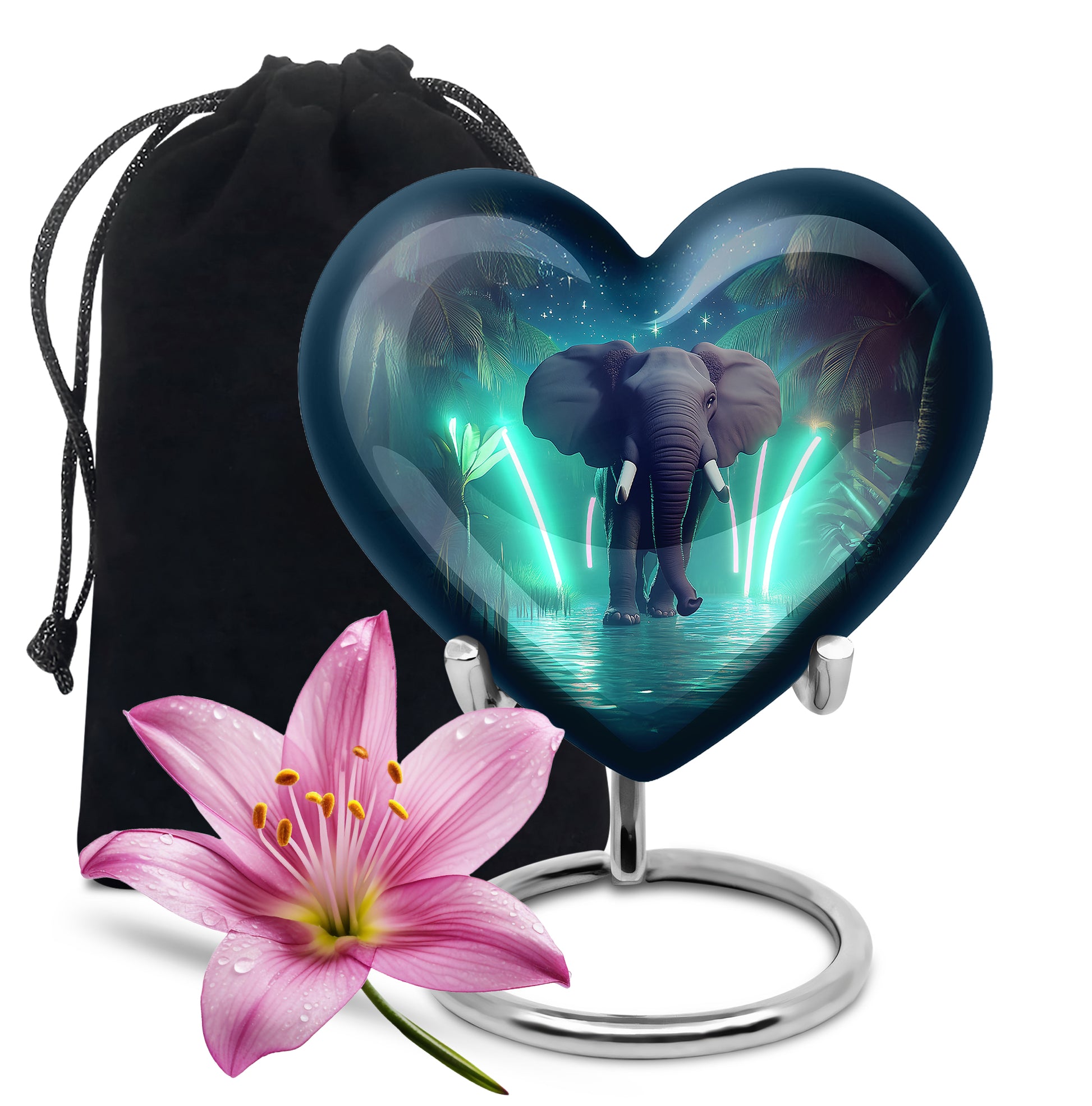 Glowing Elephant Cremation Urn - Forest Memorial Urn For Adults