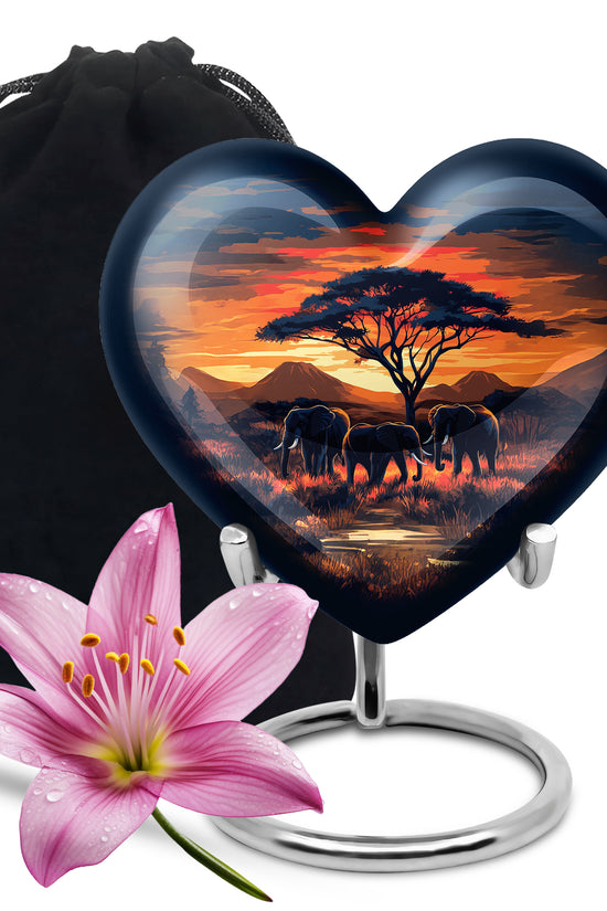 Elephant Family Urn for Ashes - Sunset Jungle Cremation Urn For Dad & Mom