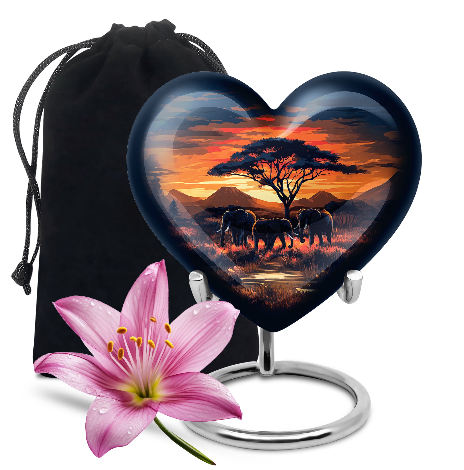 Elephant Family Urn for Ashes - Sunset Jungle Cremation Urn For Dad & Mom