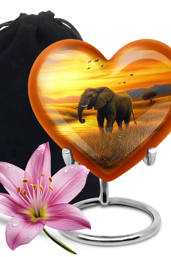 Elephant Tribute Cremation Urn – Sunset Landscape Memorial Urn for Dad & Mom