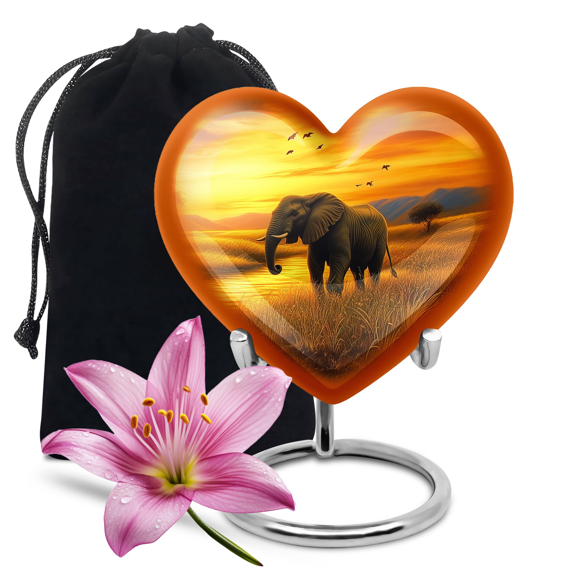 Elephant Tribute Cremation Urn – Sunset Landscape Memorial Urn for Dad & Mom