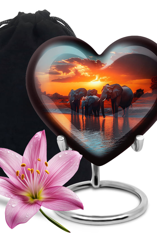Elephant Family Creamation Urn - Beautiful Sunset Funeral Urn For Loved Ones