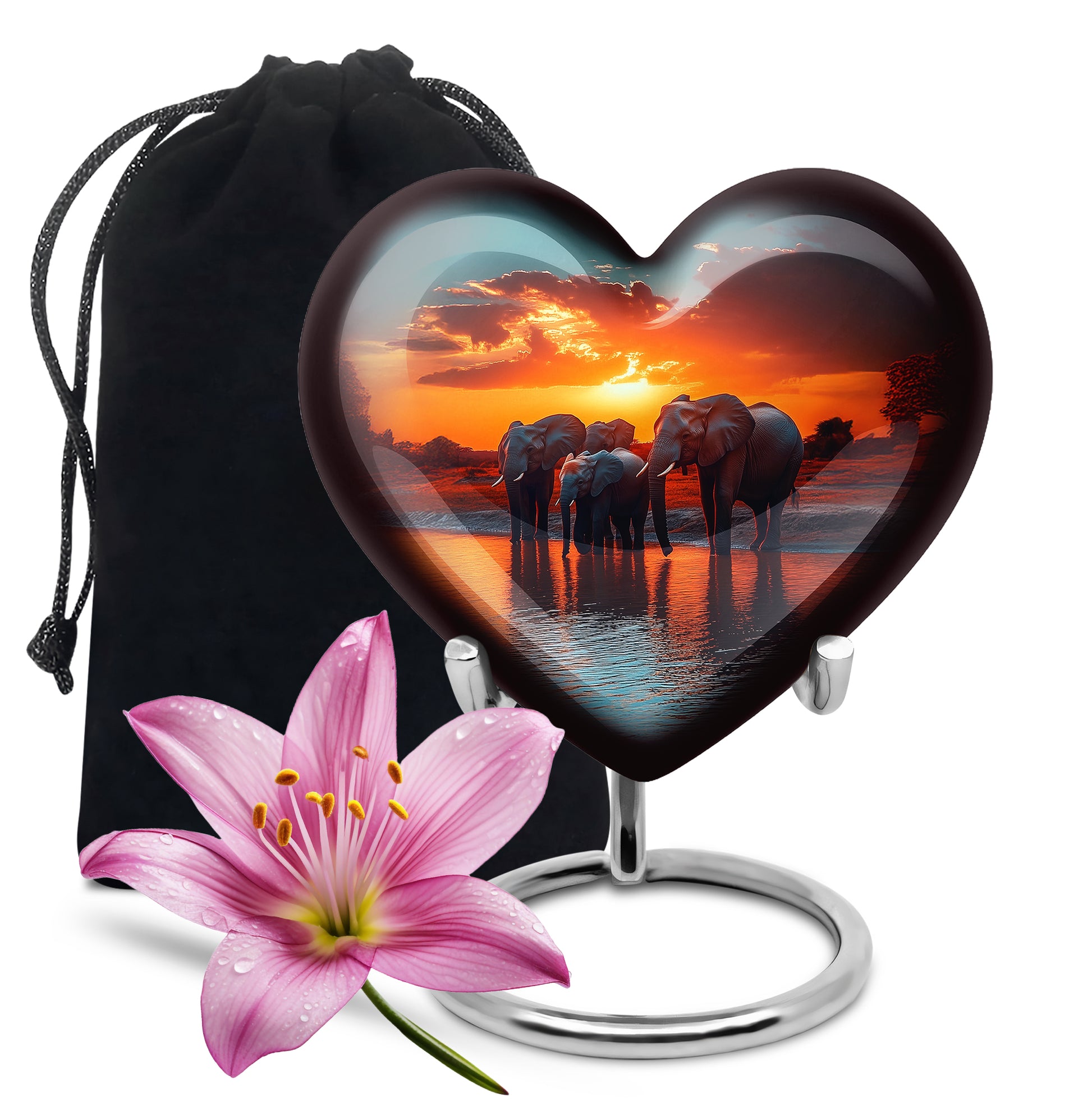 Elephant Family Creamation Urn - Beautiful Sunset Funeral Urn For Loved Ones