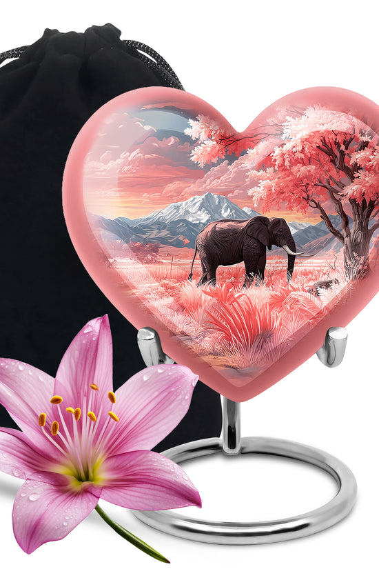 Elephant Cremation Urn - Pink Nature Memorial Urn For Human Ashes