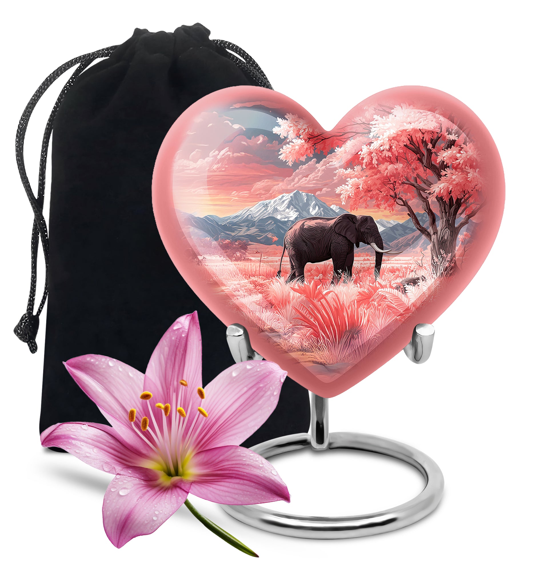 Elephant Cremation Urn - Pink Nature Memorial Urn For Human Ashes