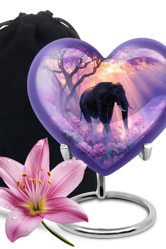 Elegant Elephant Funeral Urn - Purple Memorial Urn For Adult Ashes