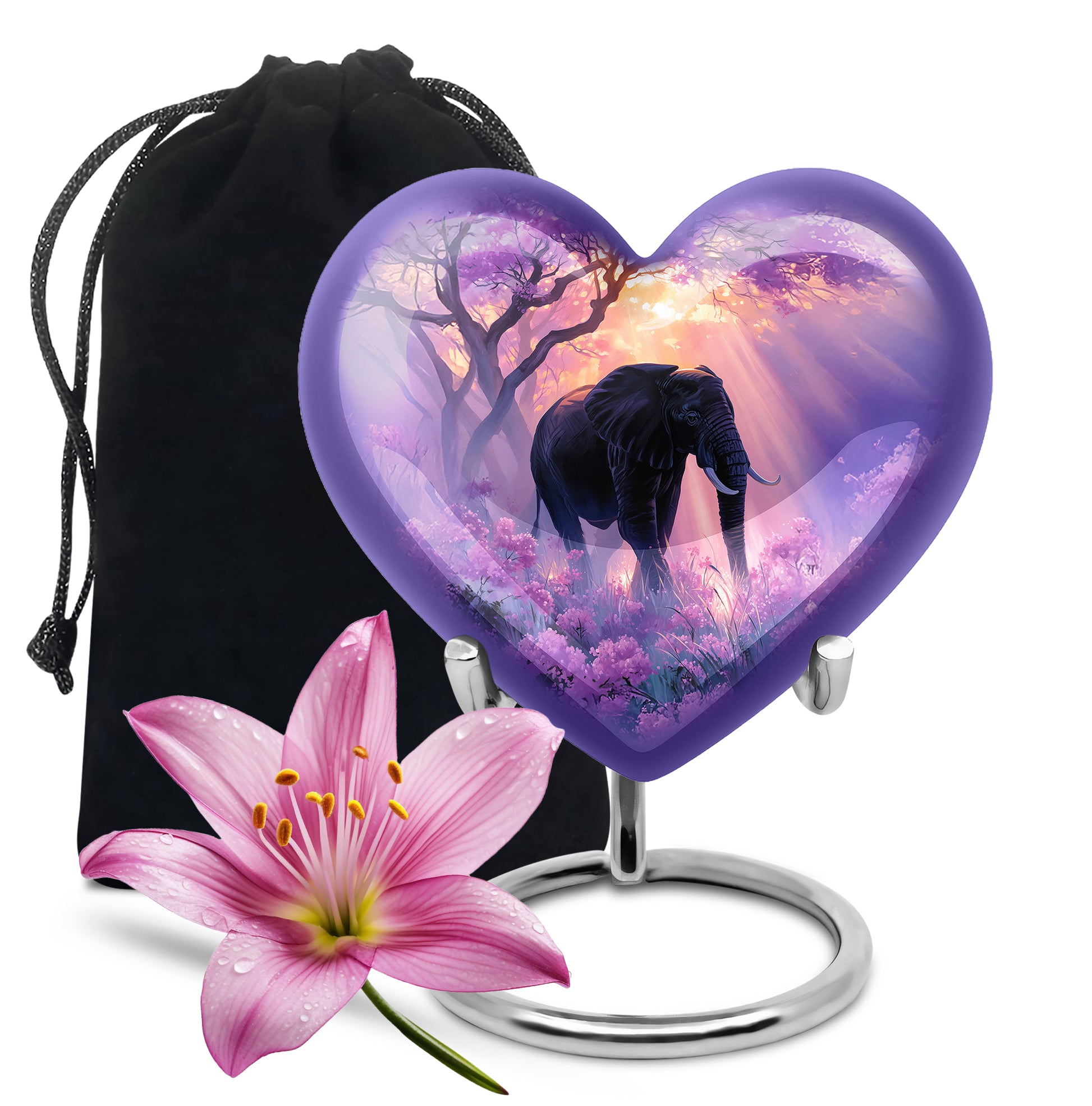Elegant Elephant Funeral Urn - Purple Memorial Urn For Adult Ashes
