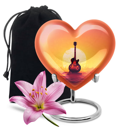 Guitar Themed Cremation Urn - Sunset Scenic Memorial Urns For Ashes