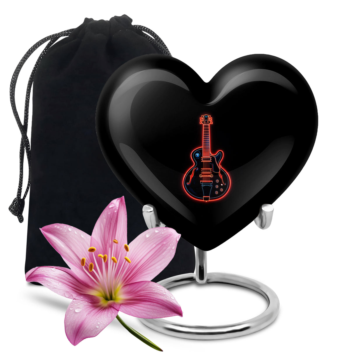 Black Guitar Memorial Urn - Artistic Funeral Urns For Women Ashes