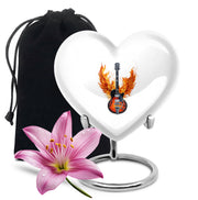 White flaming Guitar Urn - Beautiful Cremation Urns For Human Ashes