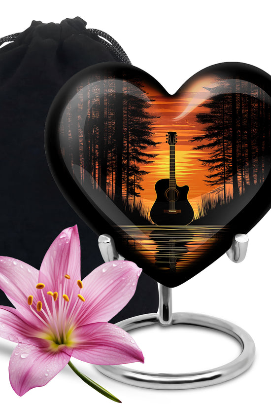 Sunset Black Guitar Urn - Personalized Funeral Urns For Human Ashes