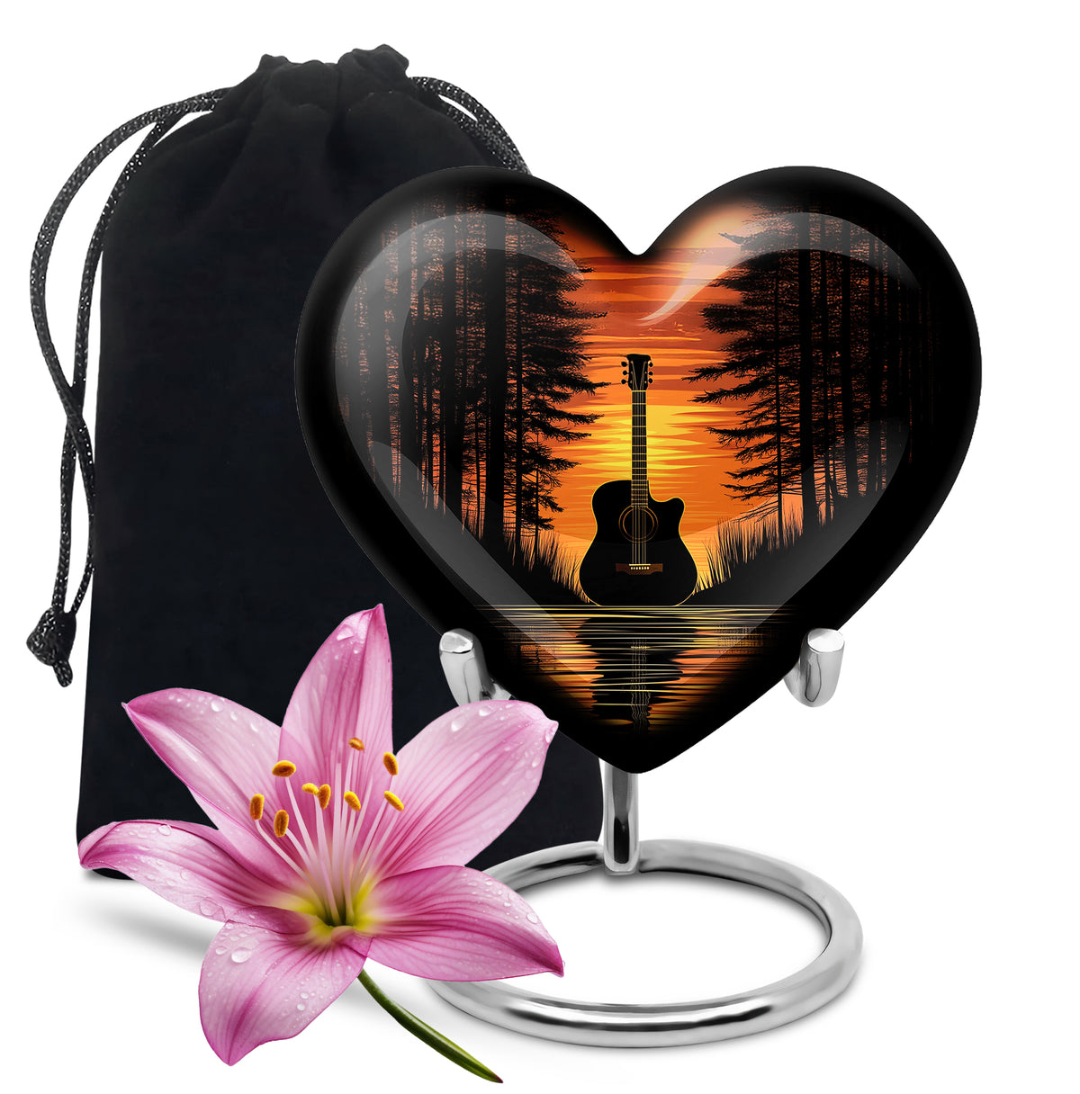 Sunset Black Guitar Urn - Personalized Funeral Urns For Human Ashes