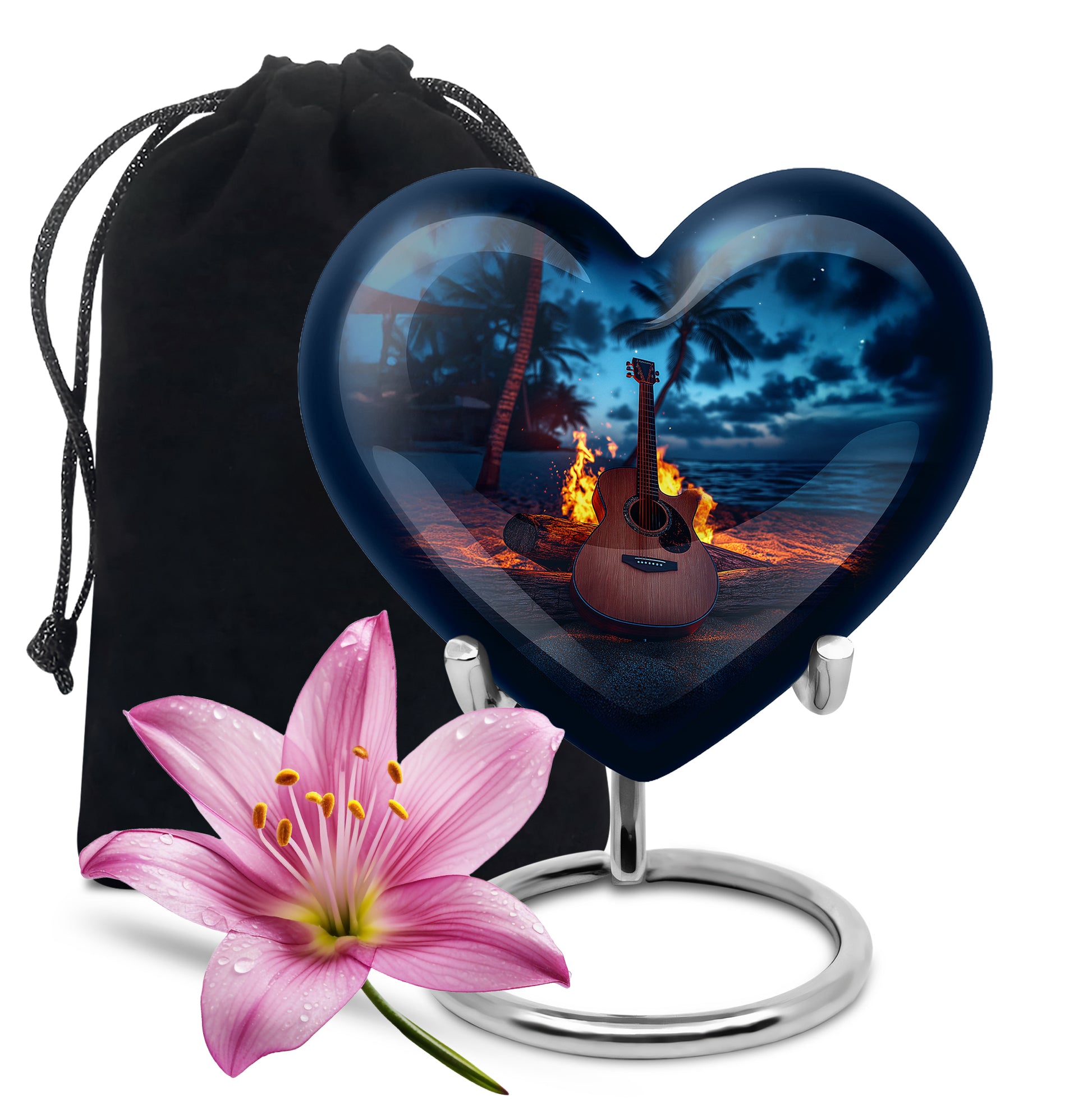 Guitar Night Scenic Cremation Urn - Beach Burial Urns For Music Lovers