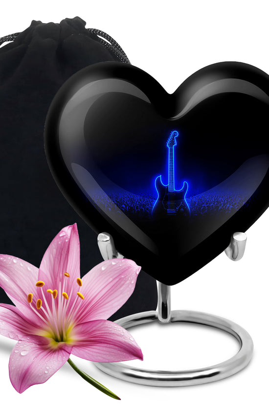 Blue Neon Guitar Cremation Urn - Musical Memorial Urn For Dad Ashes