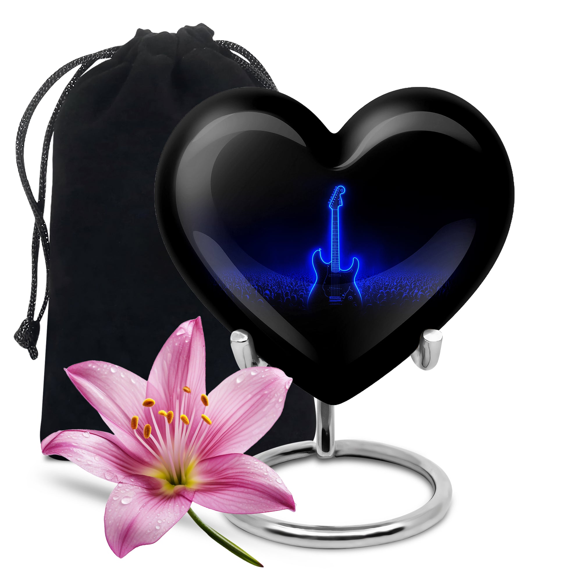 Blue Neon Guitar Cremation Urn - Musical Memorial Urn For Dad Ashes