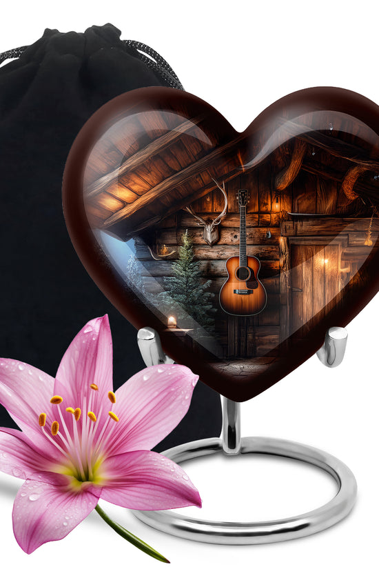 Guitar Theme Funeral Urn - Rustic Memorial Urn For Men & Women