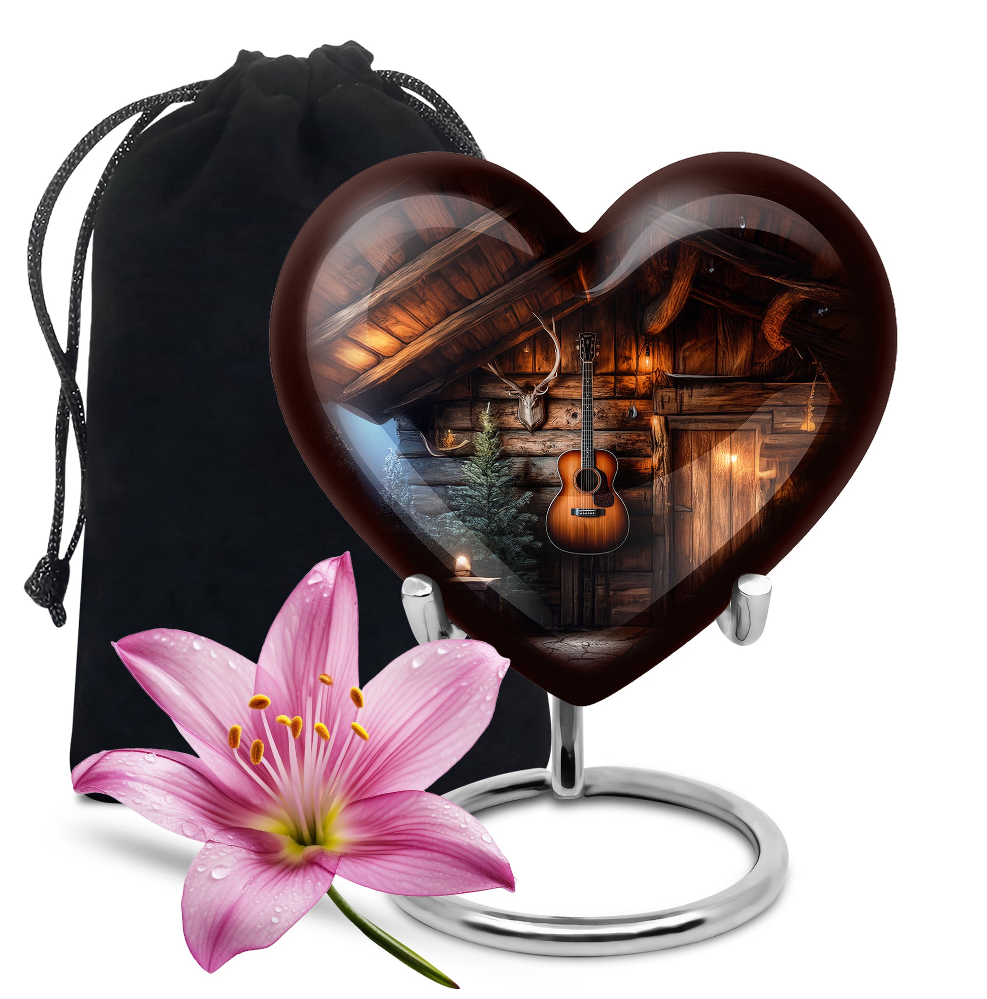 Guitar Theme Funeral Urn - Rustic Memorial Urn For Men & Women