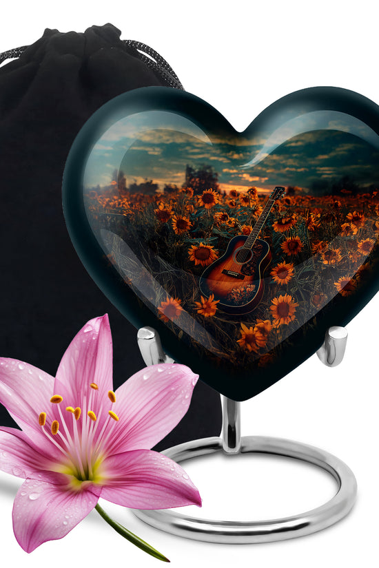 Guitar Theme Memorial Urn - Sunflower Funeral Urn For Loved Ones