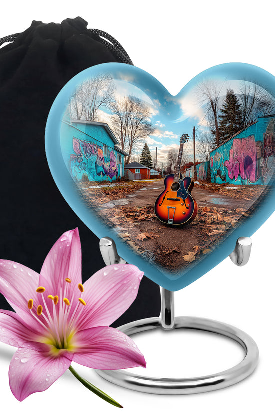 Guitar Memorial Cremation Urn - Music Theme Funeral Urn for Human Ashes