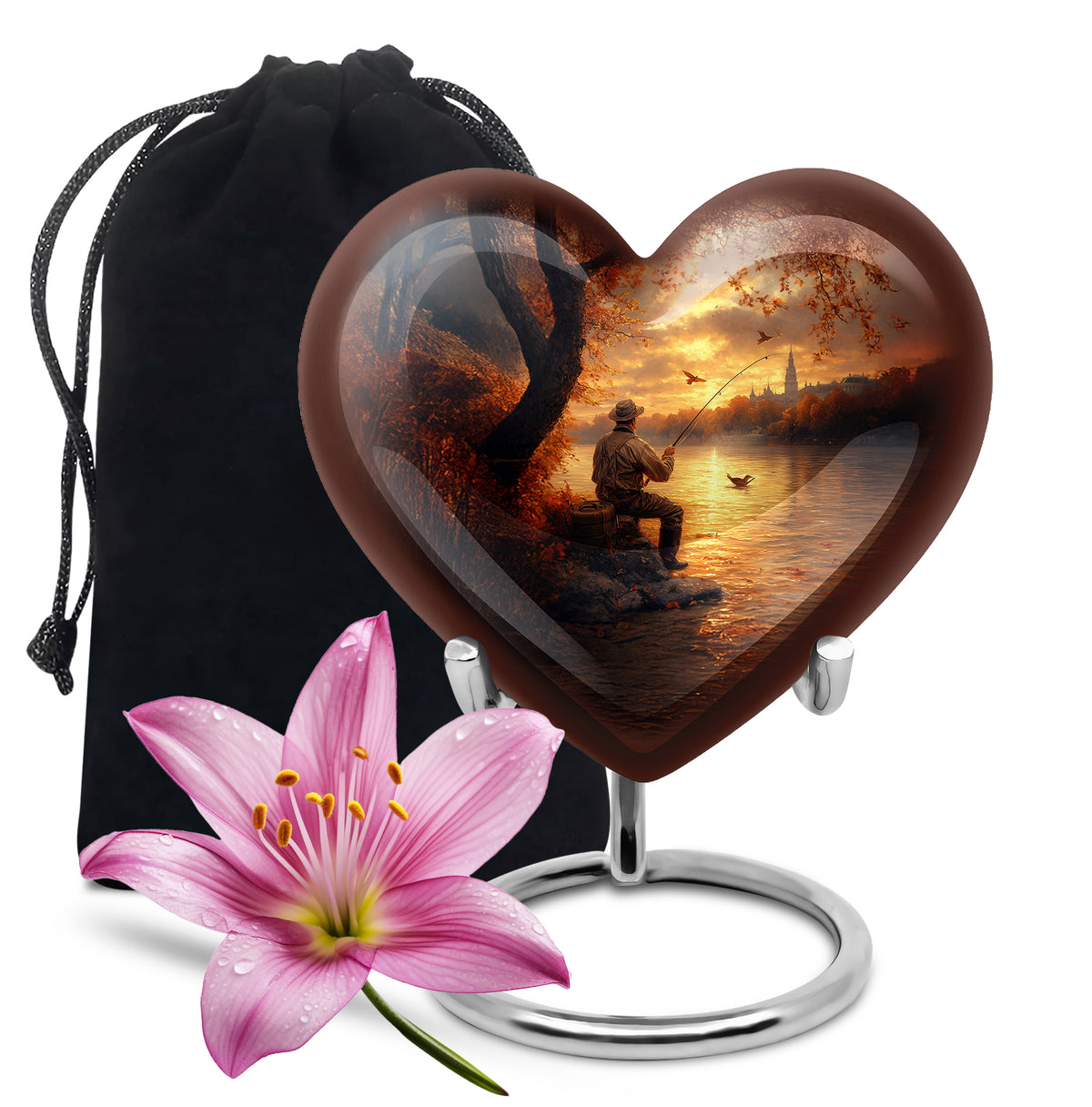 Lakeside Fishing Memorial Urn - Beautiful Cremation Urn For Human Ashes