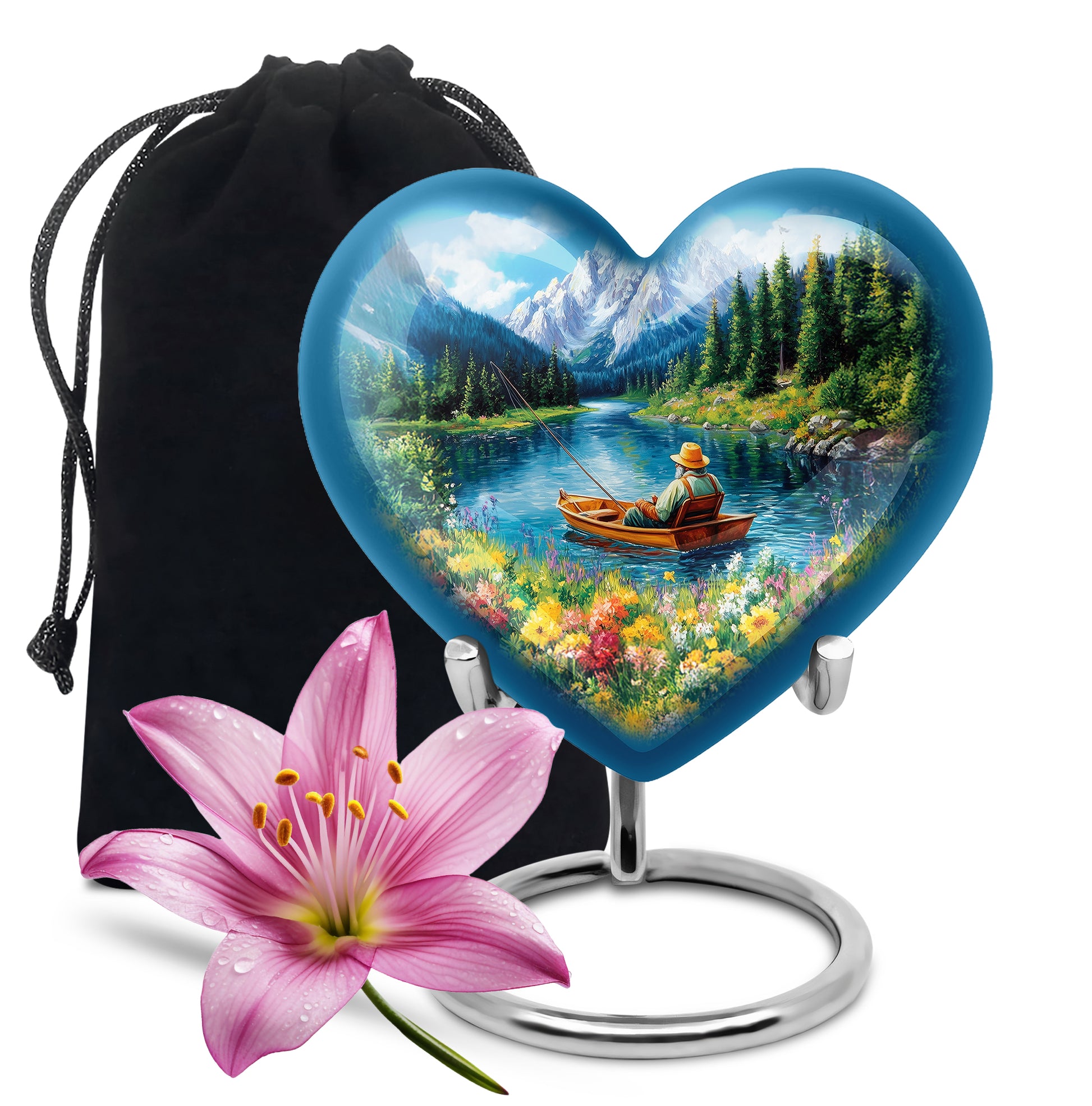 Mountain Lake Fishing Cremation Urn - Peaceful Tribute For Loved Ones