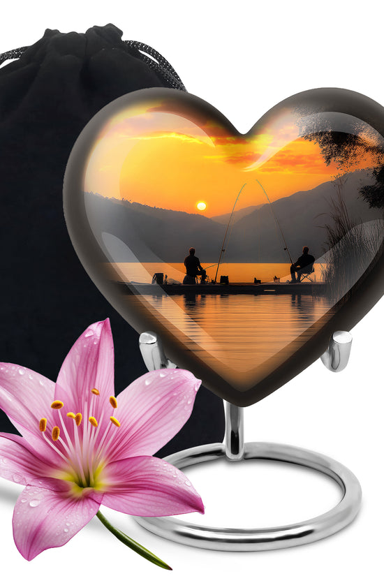 Friends Fishing Themed Cremation - Artistic Sunset Burial Fishing Urns