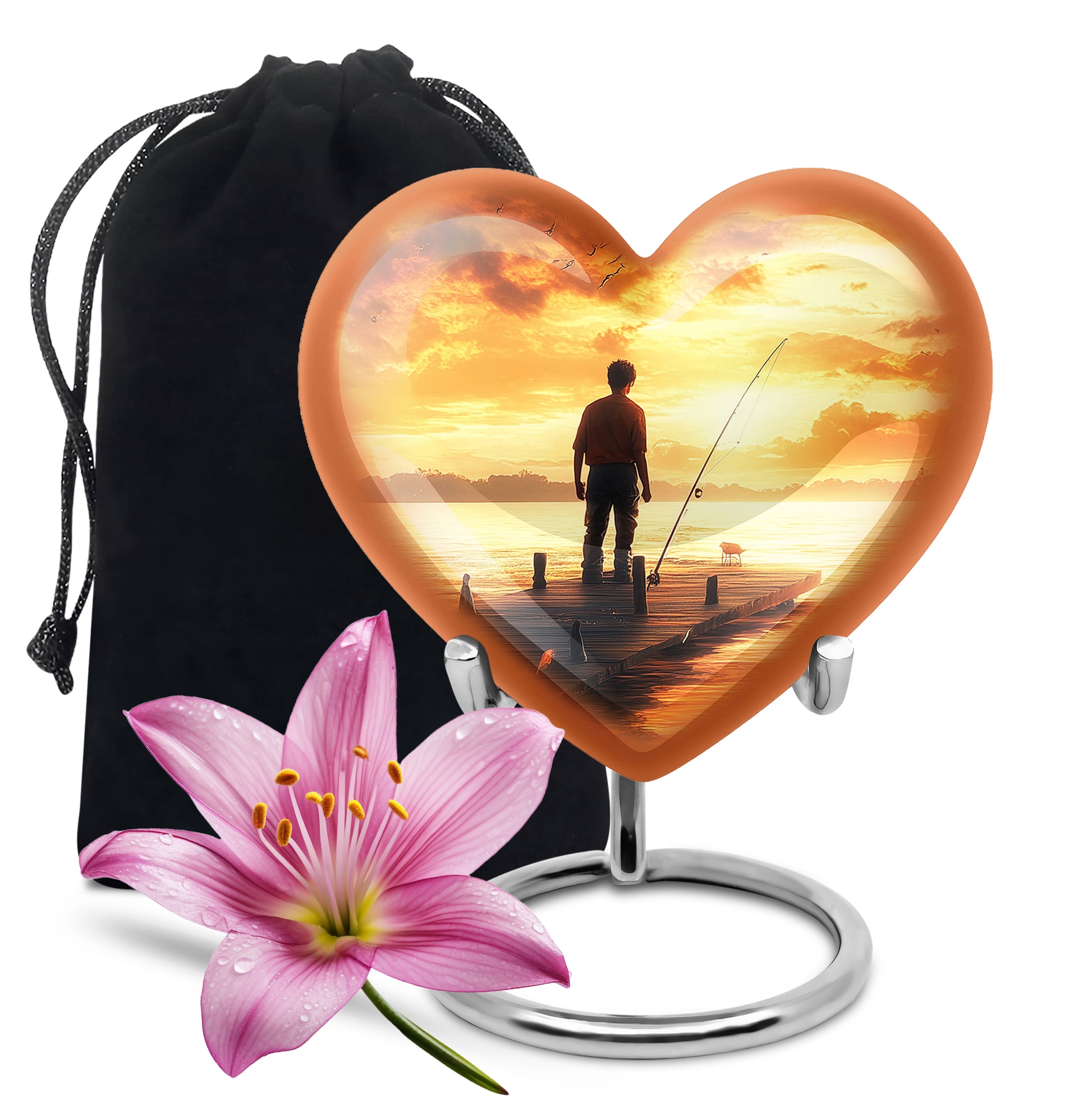 Sunset Fisherman Cremation Urn - Beautiful Memorial Container For Ashes