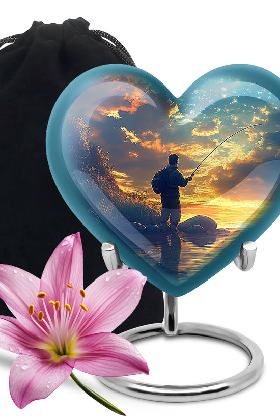 Lakeside Fisherman Silhouette Urn - Blue Sky Memorial Urn For Human Ashes
