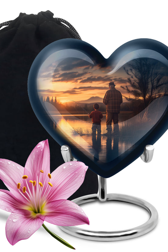 Father & Son Fishing Funeral Urn - Sunset Lake Memorial Urn For Dad