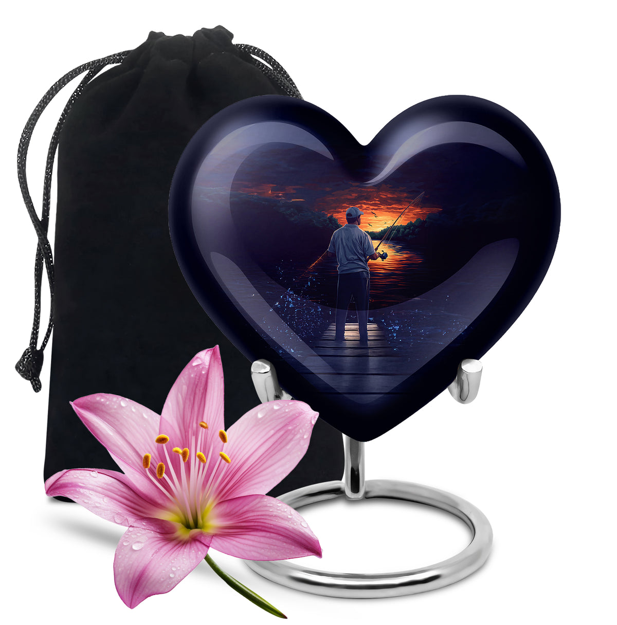 Peaceful Fishing Cremation Urn - Scenic Lake Cremation Urn For Human Ashes