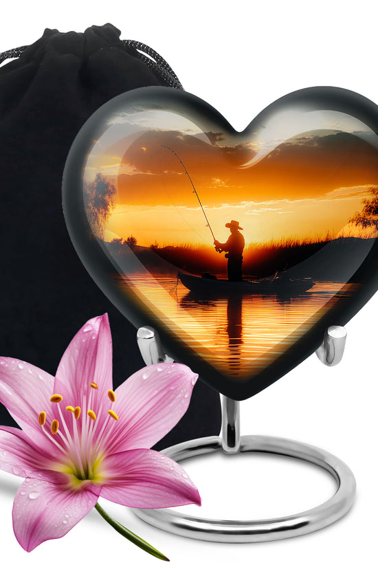 Fisherman Sunset Memorial Urn - Aluminum Cremation Urn For Burial