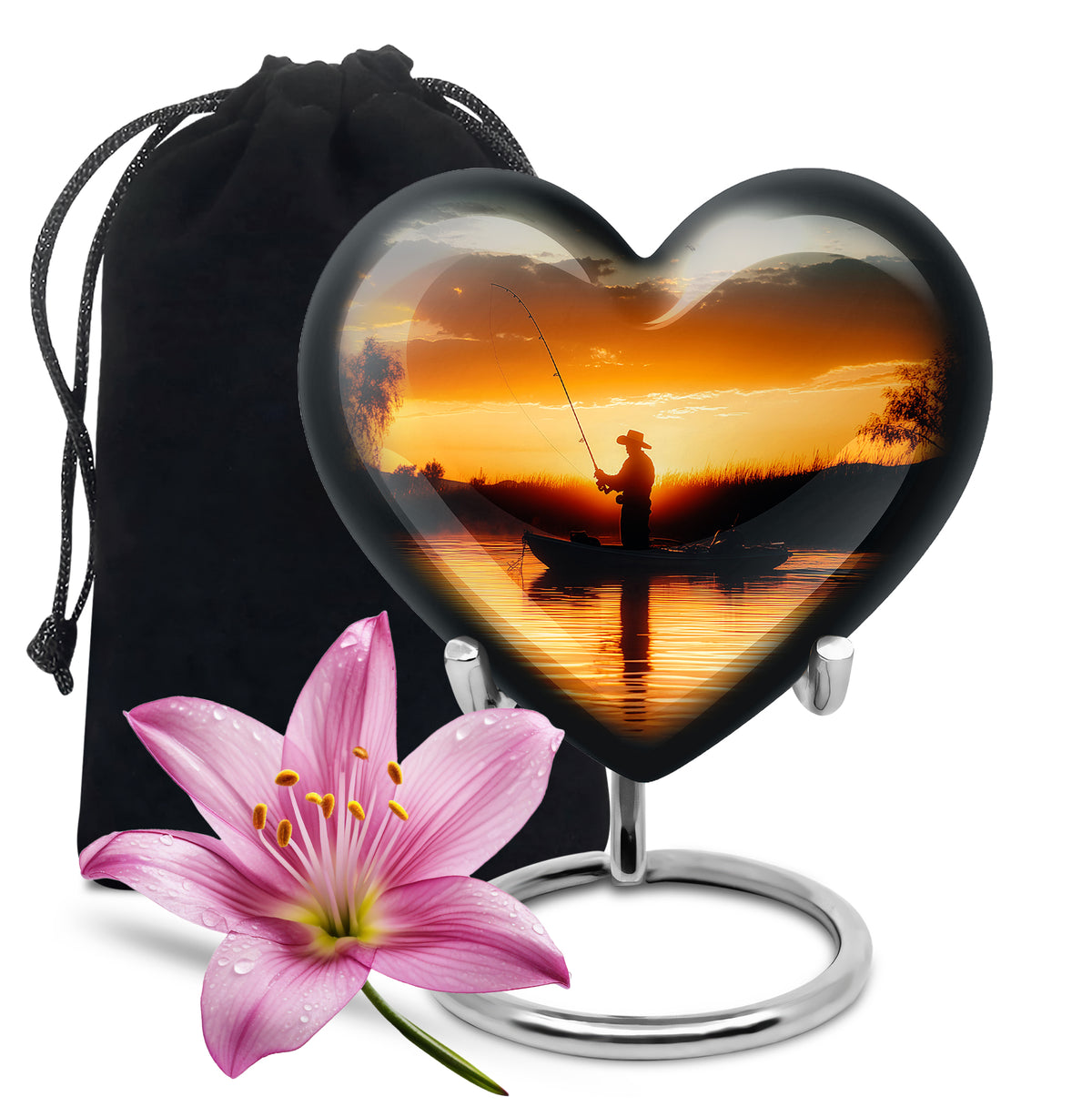 Fisherman Sunset Memorial Urn - Aluminum Cremation Urn For Burial