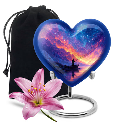 Night Sky Fishing Memorial Urn - Peaceful Lake Cremation Urn For Adult Ashes