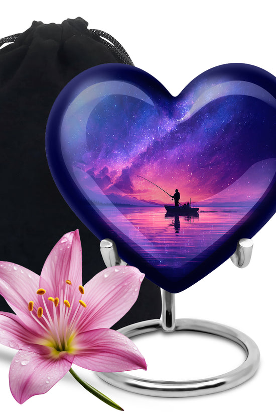 Galaxy Night Fishing Funeral Urn - Scenic Lake Cremation Urn For Dad