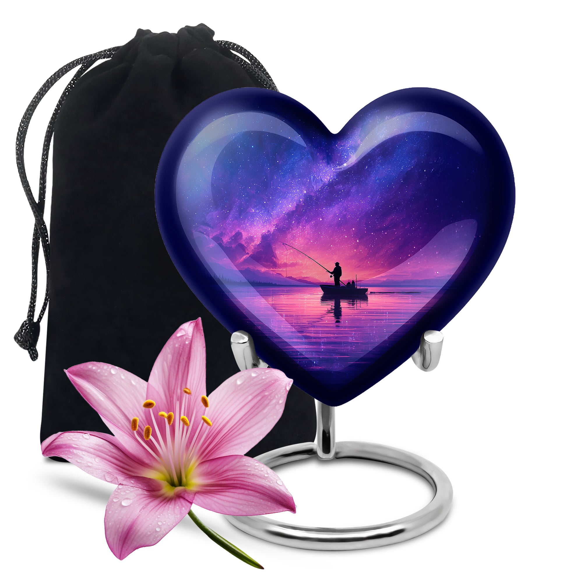 Galaxy Night Fishing Funeral Urn - Scenic Lake Cremation Urn For Dad
