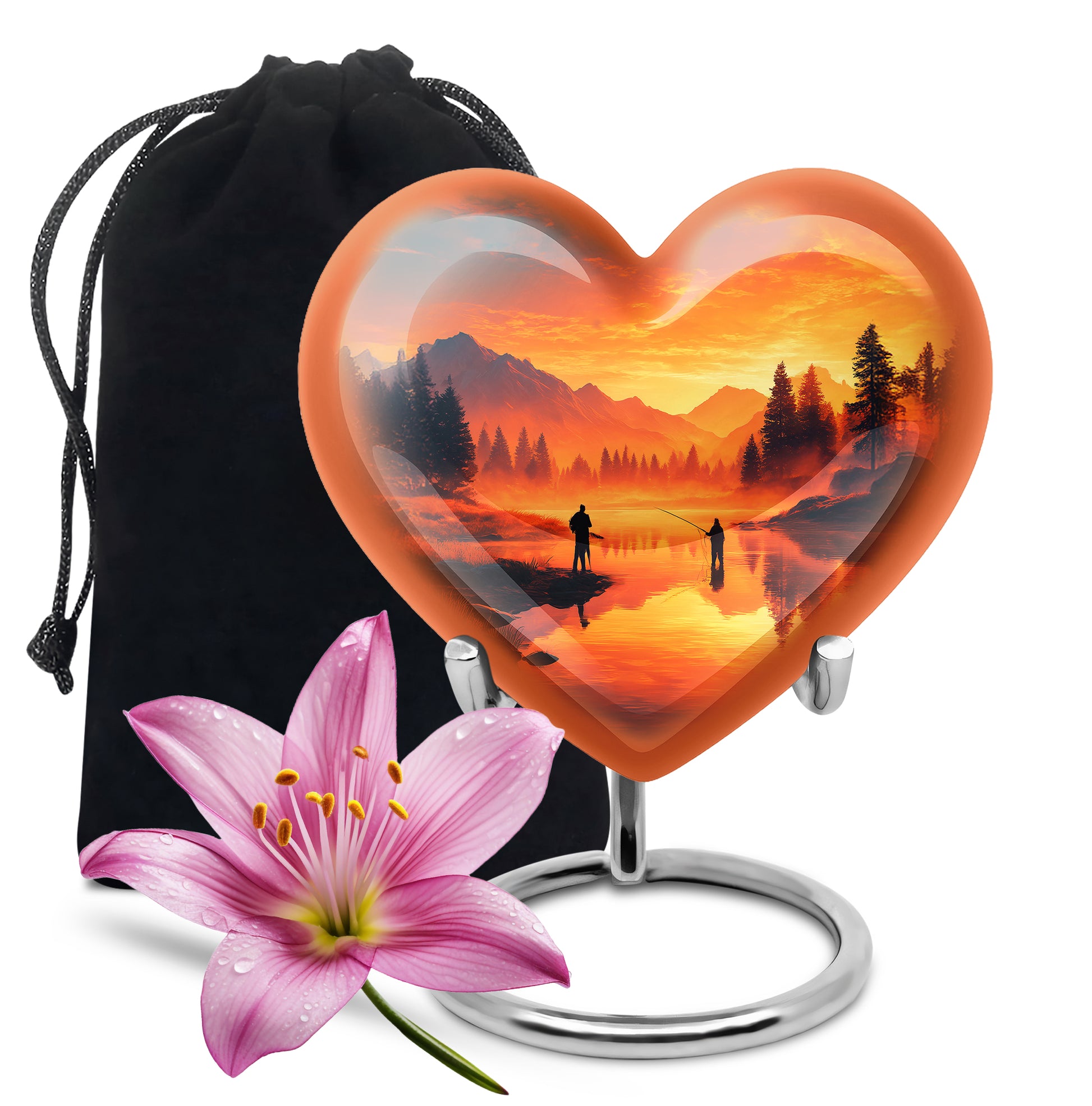 Fishing Partner Tribute Cremation Urn - Lake Sunset Fuenral Urn For Loved Ones