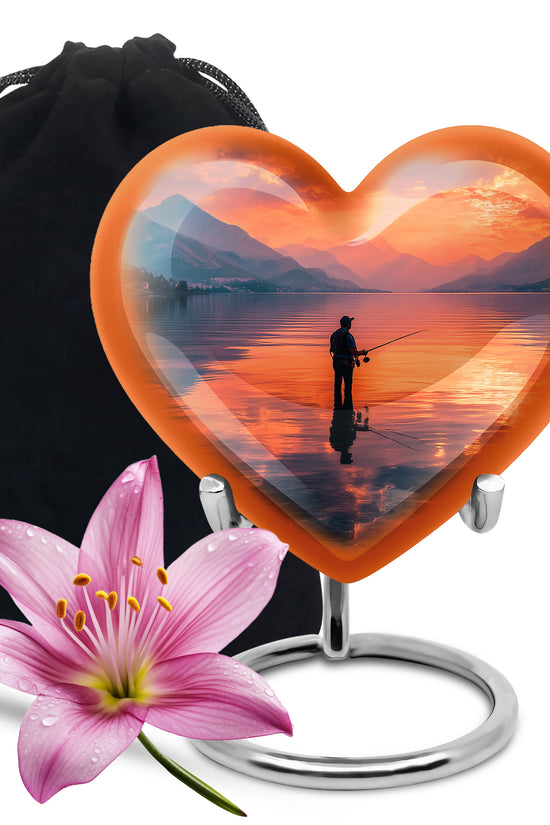 Peaceful Fishing Cremation Urn - Sunset Lake Memorial Urn For Human Ashes