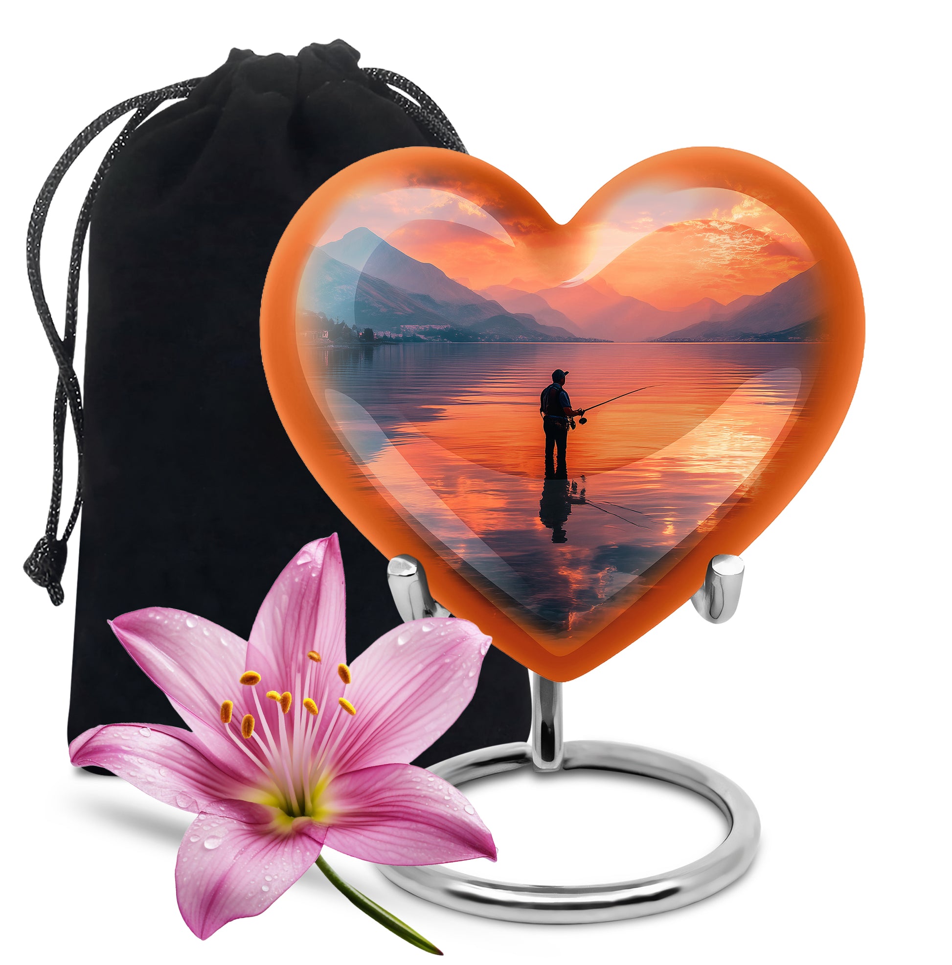 Peaceful Fishing Cremation Urn - Sunset Lake Memorial Urn For Human Ashes