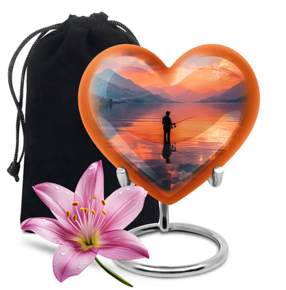 Peaceful Fishing Cremation Urn - Sunset Lake Memorial Urn For Human Ashes
