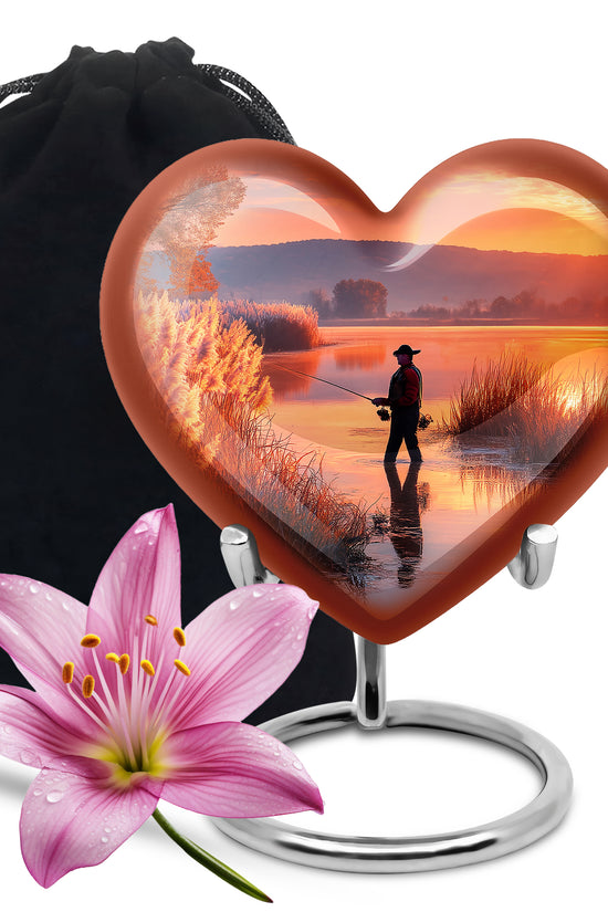 Farm Fishing Funeral Urn - Golden Sunset Cremation Urn For Burial